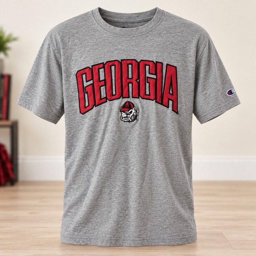 Champion Georgia Bulldogs Men's Medium Gray Applique Embroidered UGA T-Shirt